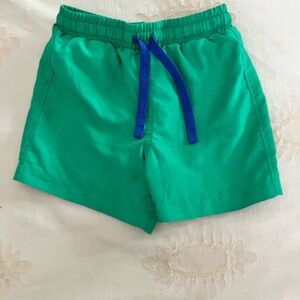 Primary 2T-3T Green Swim Trunks with Blue Drawstring